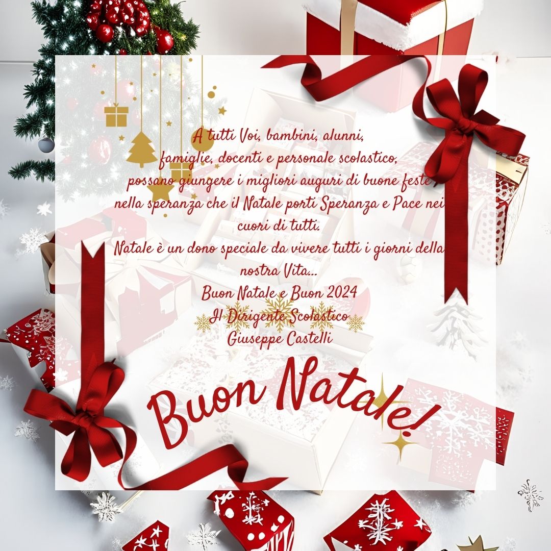 Instagram Post Buon Natale Fotografico Illustrato Rosso Bianco Oro Regali